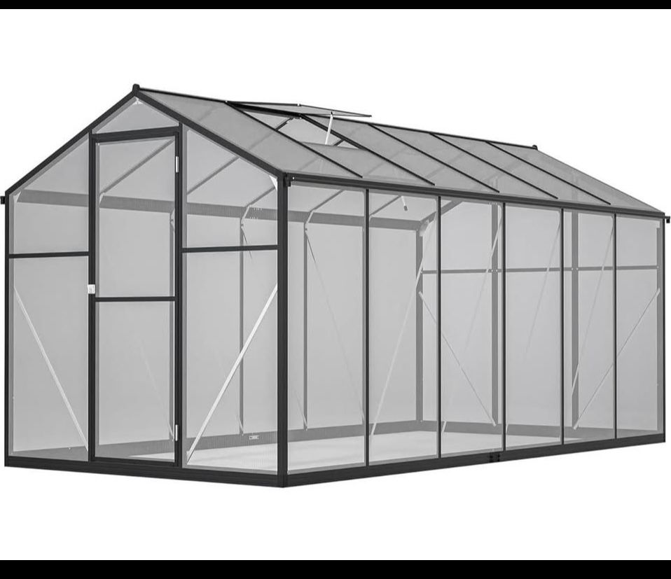 New in Box 6' x 12' Thicked Polycarbonate Greenhouse Double Flush Door Rain Gutter Sunroom