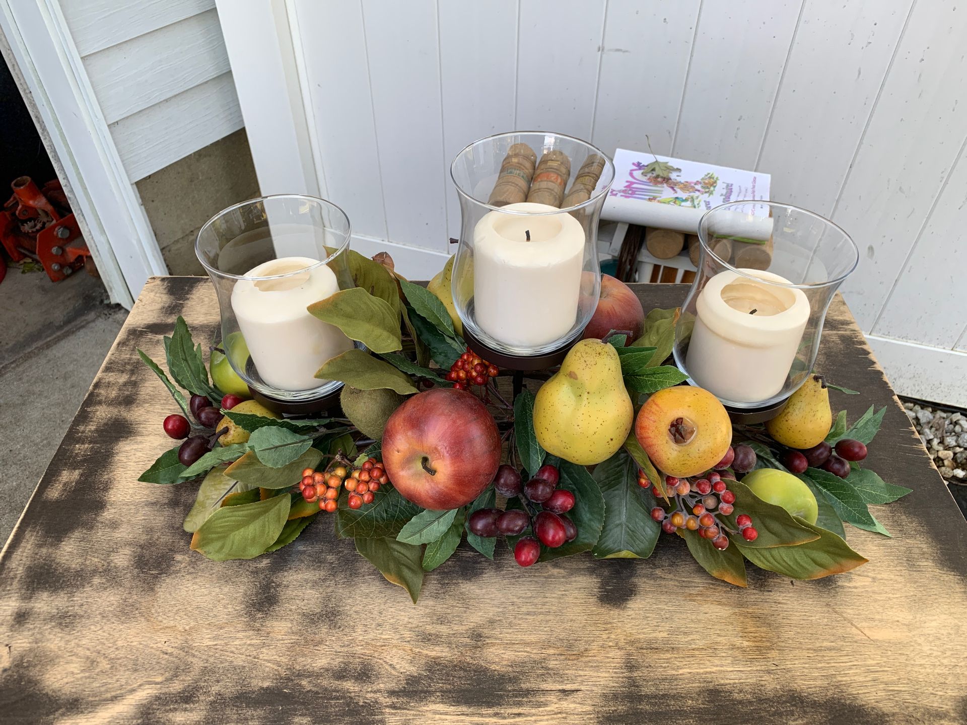 Beautiful fruit table candle centerpiece