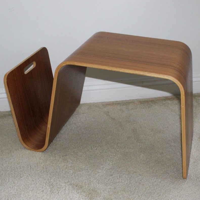 MCM 1960s Danish Plied Bent Wood side table with Magazine Rack