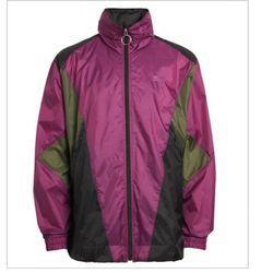 Burberry purple light weight color block windbreaker zip jacket size 52
