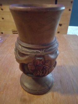 Vintage hand carved wooden vase