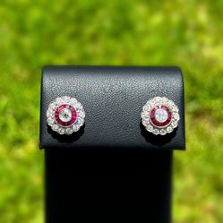 Jewelry .950 solid platinum stud white natural diamonds and ruby stone 2.00CTW heart earrings 4.50g