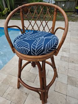 Vintage MCM Bamboo Ratan Swivel Barstool