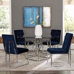 Brand New 5PC Chrome/Ink Blue Dining Set