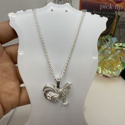 925 Sterling Silver Chain And Pendant 24” Long Chain 