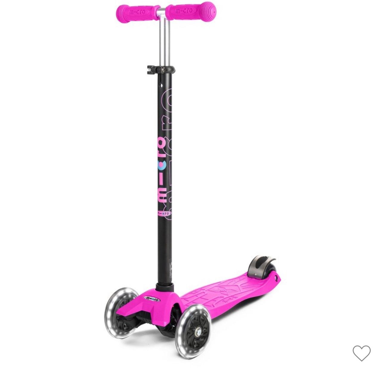 Micro Kickboard Maxi Kick Kids' Scooter with LED Lights - pink: Adjustable Handlebar, 3 Wheels