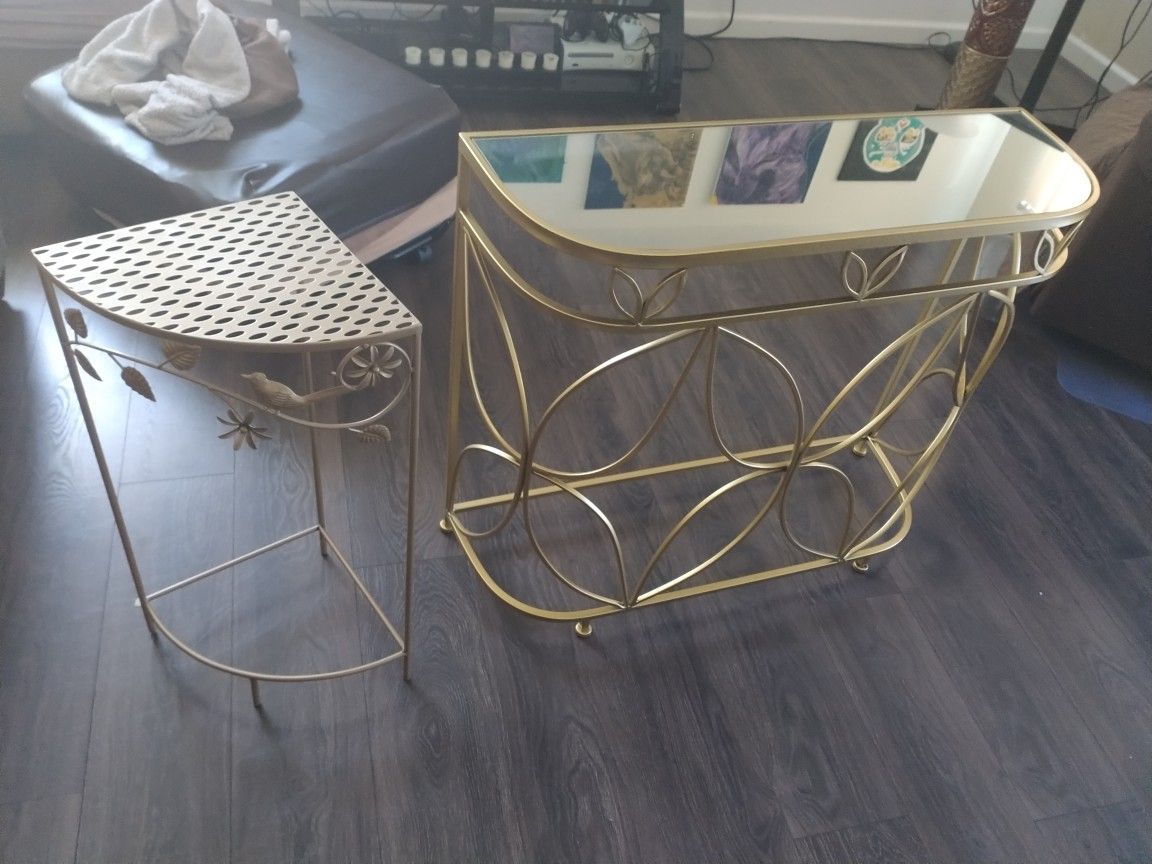 Gold Console + Corner Side Table Set