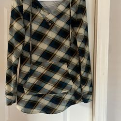 Timeson  Top Hooded Green Bone Plaid Long