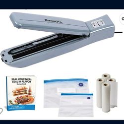 PowerXL Duo NutriSealer Food Vacuum Sealer Machine with Vacuum Seal Bags &  Rolls, Double Airtight Sealing with Built-in Cutter, Small Snack Bag
