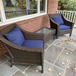 Patio Set. 2 Wicker Chairs And Table 