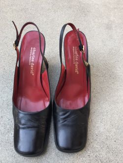Charles David Meagan women’s black leather size 8 sling back wedges