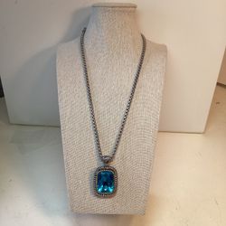 Stunning DSMK Extra Large Blue Glass Pendant With Box Chain