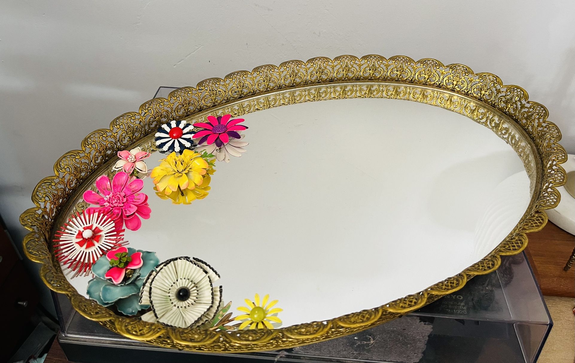 Vintage Extra Large Oval Ornate Elegant Mirror Vanity Tray