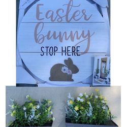 Spring Home Decor Wood Sign & Flowers Bundle Of 3 