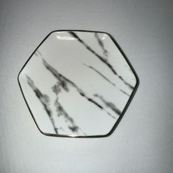Marble Hexagon Ceramic Trinket Dish – Gold Trim