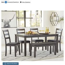 Ashley Bridson 6-Piece Rectangular Dining Set in Gray – $350