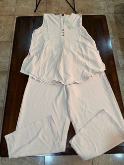 Beige/Nude Two-Piece Sleeveless Top and Pants Set