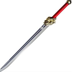 Genshin Impact Lions Roar Practice Sword - 37" Metal Blade, Gold Lion's Head Guard, Red Wrapped Handle, Ornate Endcap