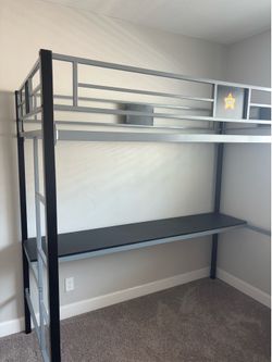 Metal Loft Bed with Desk Underneath – Gray/Black
