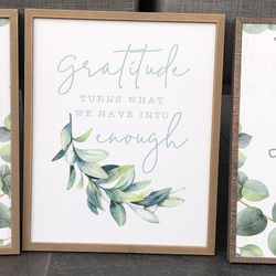 Set Of 3 Life Gratitude Love Wood Wall Frames Art