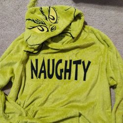 Sparkly Oversized Sm GRINCH Sweatshirt Hoodie With A Face And Hair  On The Hood With Pockets In Front. Fast Shipping