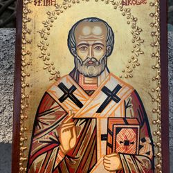 Hand Painted Wood Religious Icon 