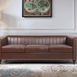 Modern Sofa Faux Leather Brown New 