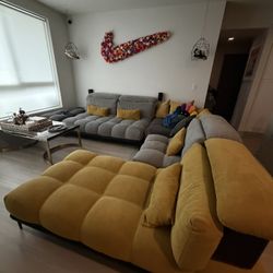  Grey + Yellow Sectional Sofa 