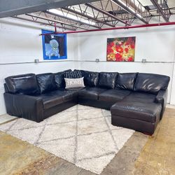 (Free Delivery) Big Brown Leather U Shape Sectional