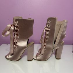 Pink Satin Lace-Up Heels