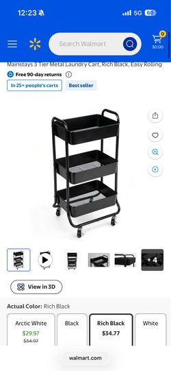MOVING SALE - 3-Tier Rolling Metal Storage Cart — Black