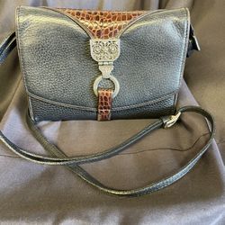 VTG Brighton Nepal Org Blk/Brn Leather Purse/Wallet Bag