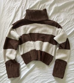 Brown And White Striped Turtle Neck Sweater 