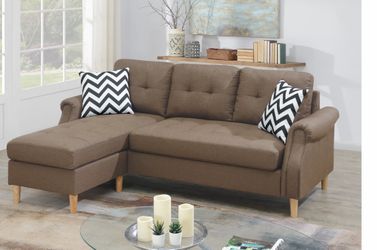 2pc Reversible Sectional Sofa Set W/2 Accent Pillows-Light Coffee