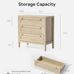 🥨3 Drawer Dresser for Bedroom, Modern Chest of Drawers with Golden Handles, Wood Tall Nightstand, Storage Dresser Cabinet Side Table for Living Room