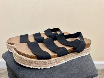 Madden Girl Black Elastic Stretch Strap Platform Espadrille Sandals — Women's Size 11M