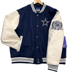 Size XL Ultra Game Dallas Cowboys Varsity Jacket Navy Blue Cream White NFL