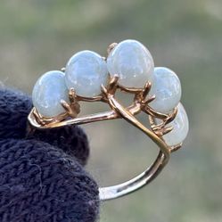 14K Gold Jade Ring Size 8.75 Designer Sanuk Vintage