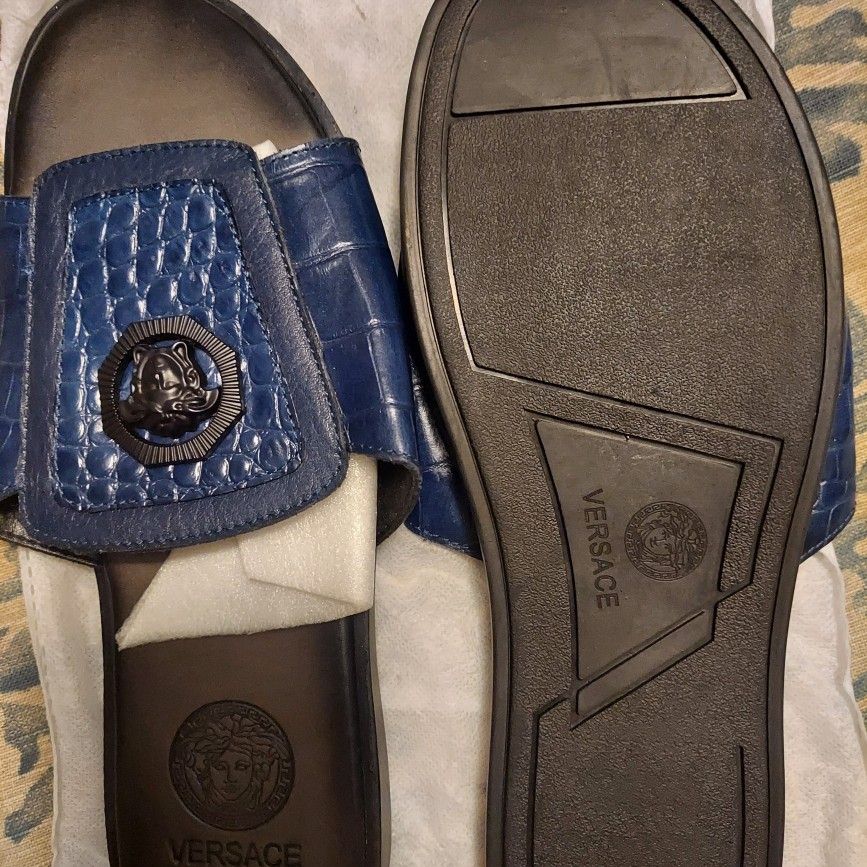 Blue Versace Leather Slipper 