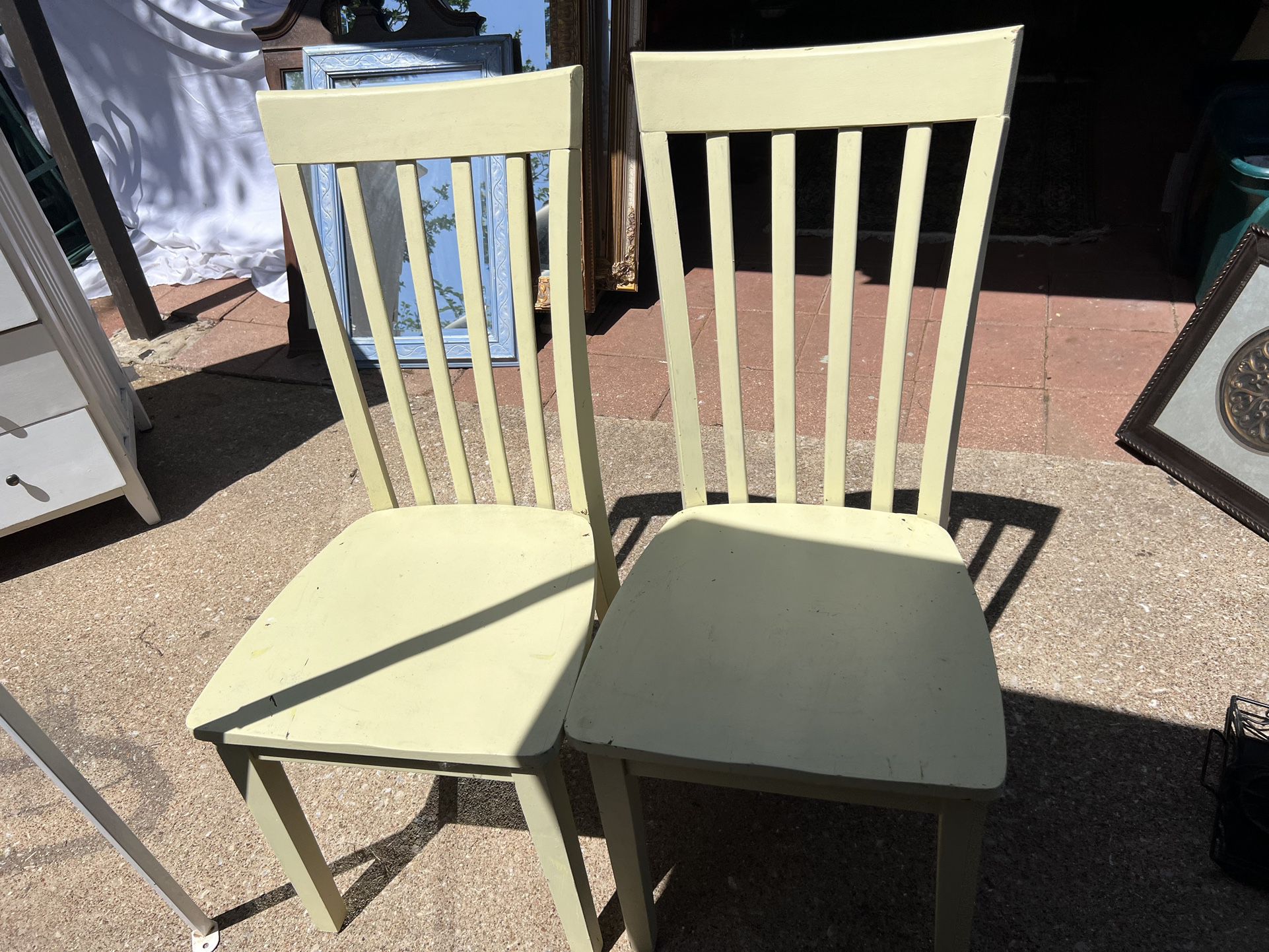 Set up two wooden chairs, soft green, sage, pastel shabby chic great condition. Smoke free home.