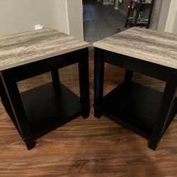 Ameriwood Home Carver End Table Pair, Square, Weathered Oak/Black