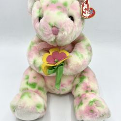 Ty Beanie Baby Bloom Bear Yellow w/ Pink Floral Pattern Plush Stuffed Animal