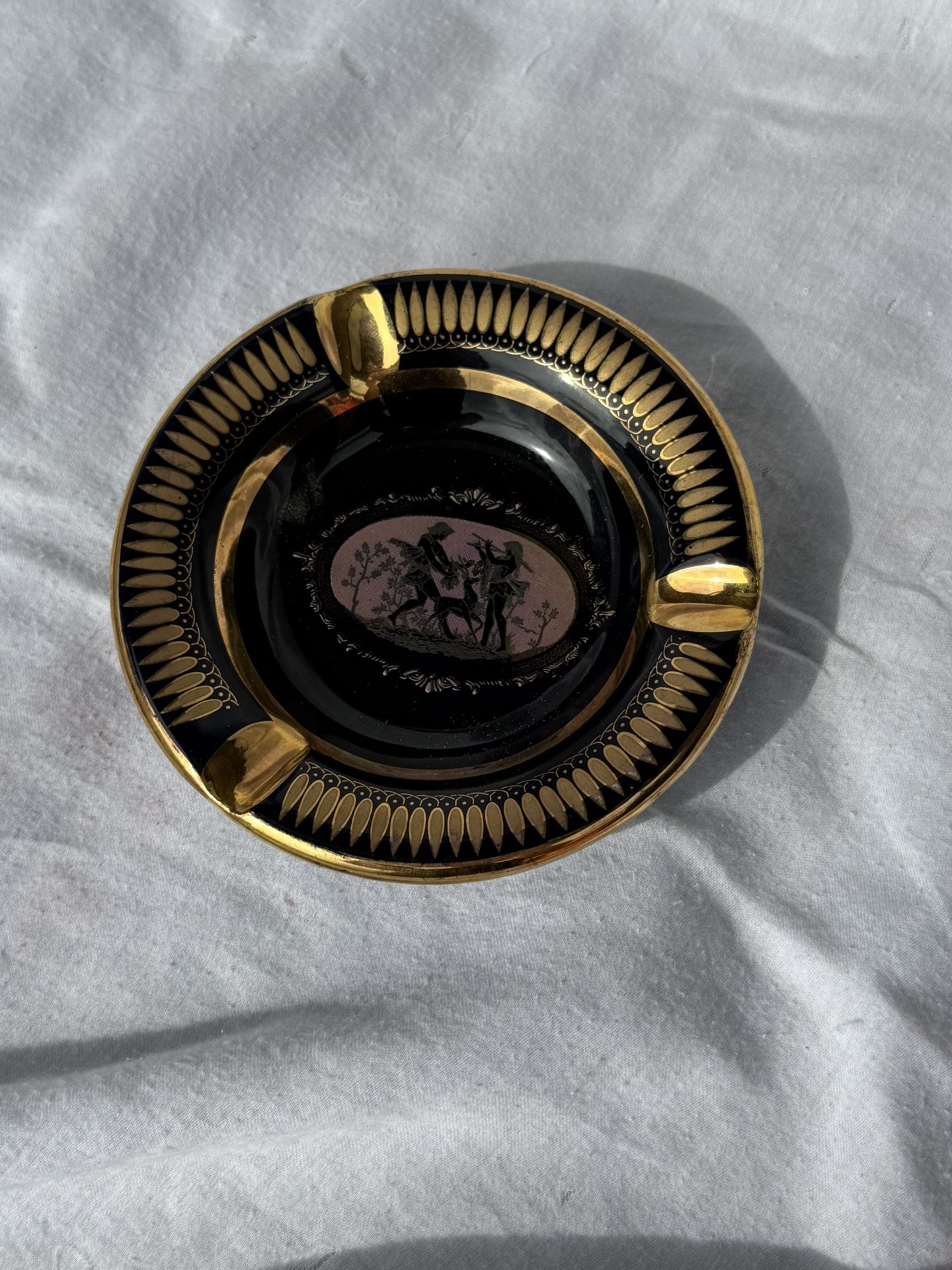 Ceramic Black With 24 KT GOLD TRIM ASHTRAY HAND MADE IN GREECE