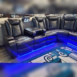 Duel moter Sectional reclinersofa with LED USB Wireless charging