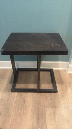 Side Table Dark Wood Metal Base