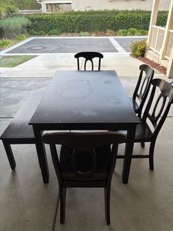 Espresso Wood Dining Table Set with 4 Chairs and Bench