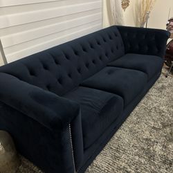 Blue Velour Swaded Sofa 