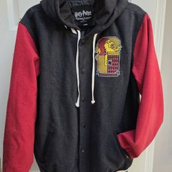 Harry Potter Gryffindor Logo Hooded Varsity Wool Jacket Snap Button 