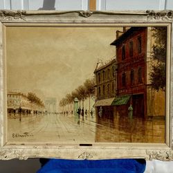 ⭕️ Large Framed Paris Street Scene by Nino Albertini — Oil Painting, 45”x35”, Vintage