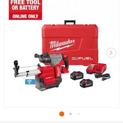 M18 FUEL 18V Lithium-Ion Brushless 1-1/8 in. Milwaukee Cordless SDS-Plus Rotary Hammer/Dust Extractor Kit, Two 6.0Ah Batteries